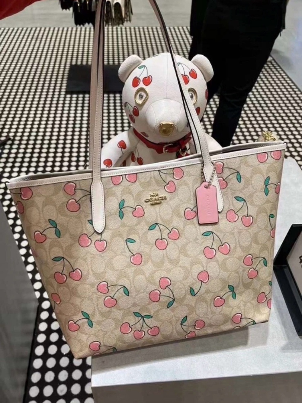 Coach Cherry Print Tote Bag in Pink/Beige